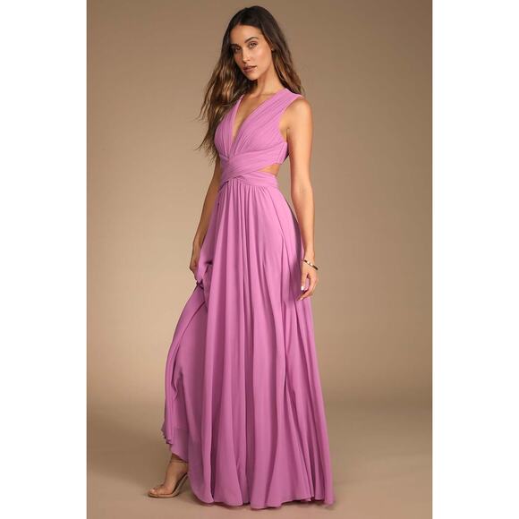 NWT Lulus Vivid Imagination Lilac Cutout Maxi Dress Bridesmaid Wedding Size L - Picture 7 of 8